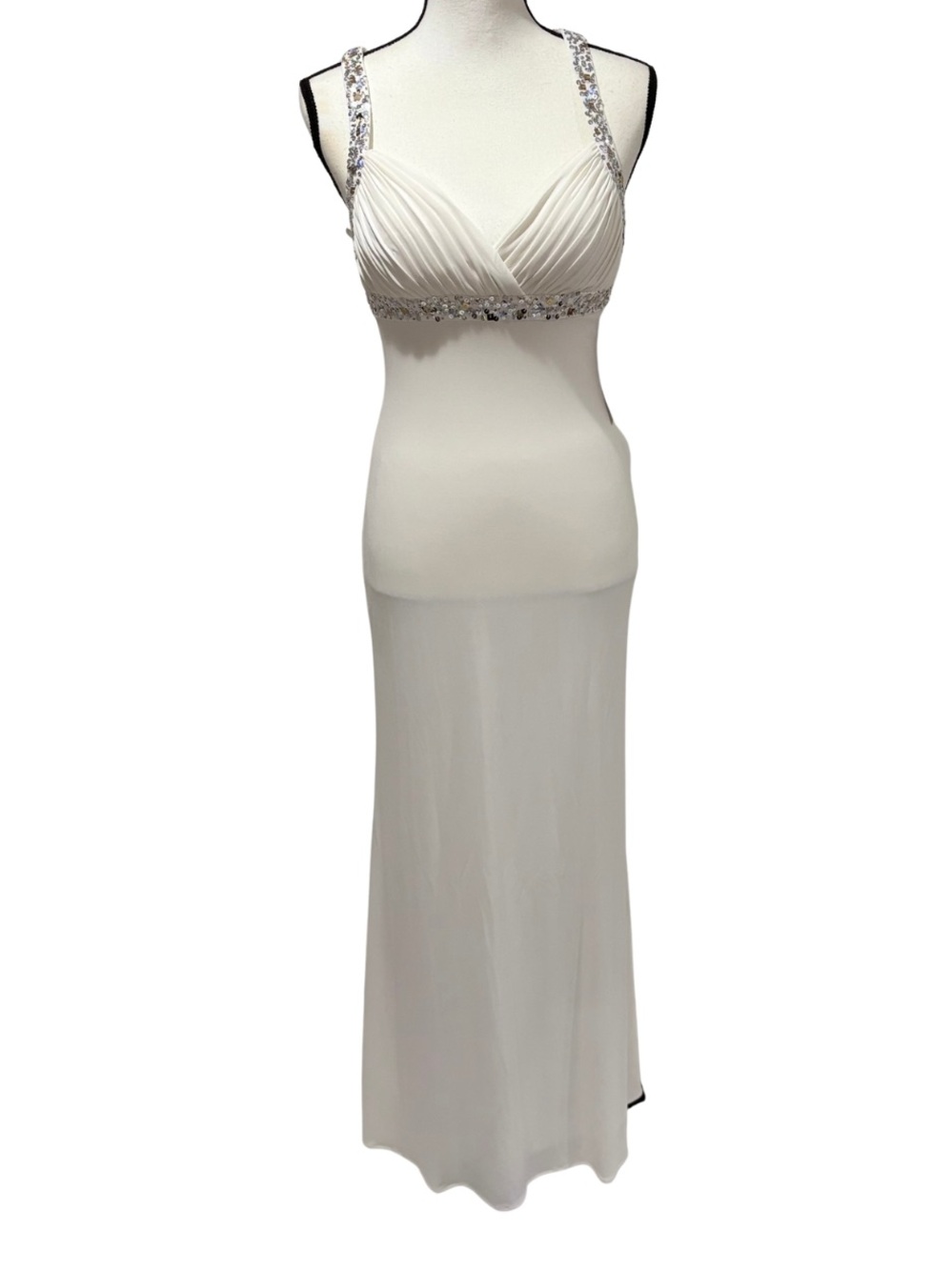 Hailey Logan by Adrianna Papell White Maxi Gown with Beaded Straps